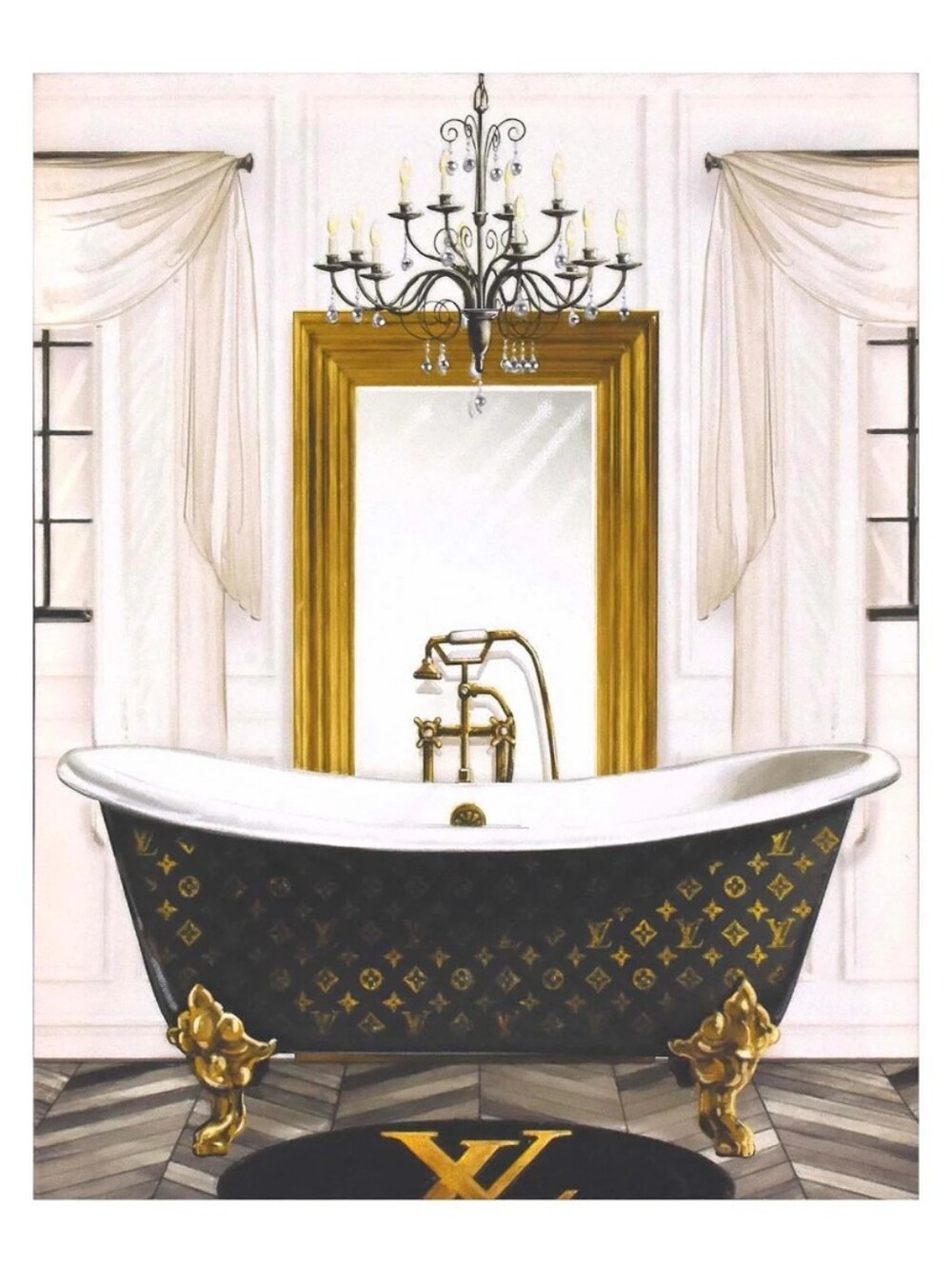 At Home Louis Vuitton Luxury Rhinestone Chandelier Bathroom Canvas Wall Decor